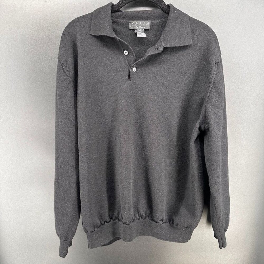 Valda By Toscano Sweater Vest Mens XXL Black Italy Merino Wool Collared Pullover